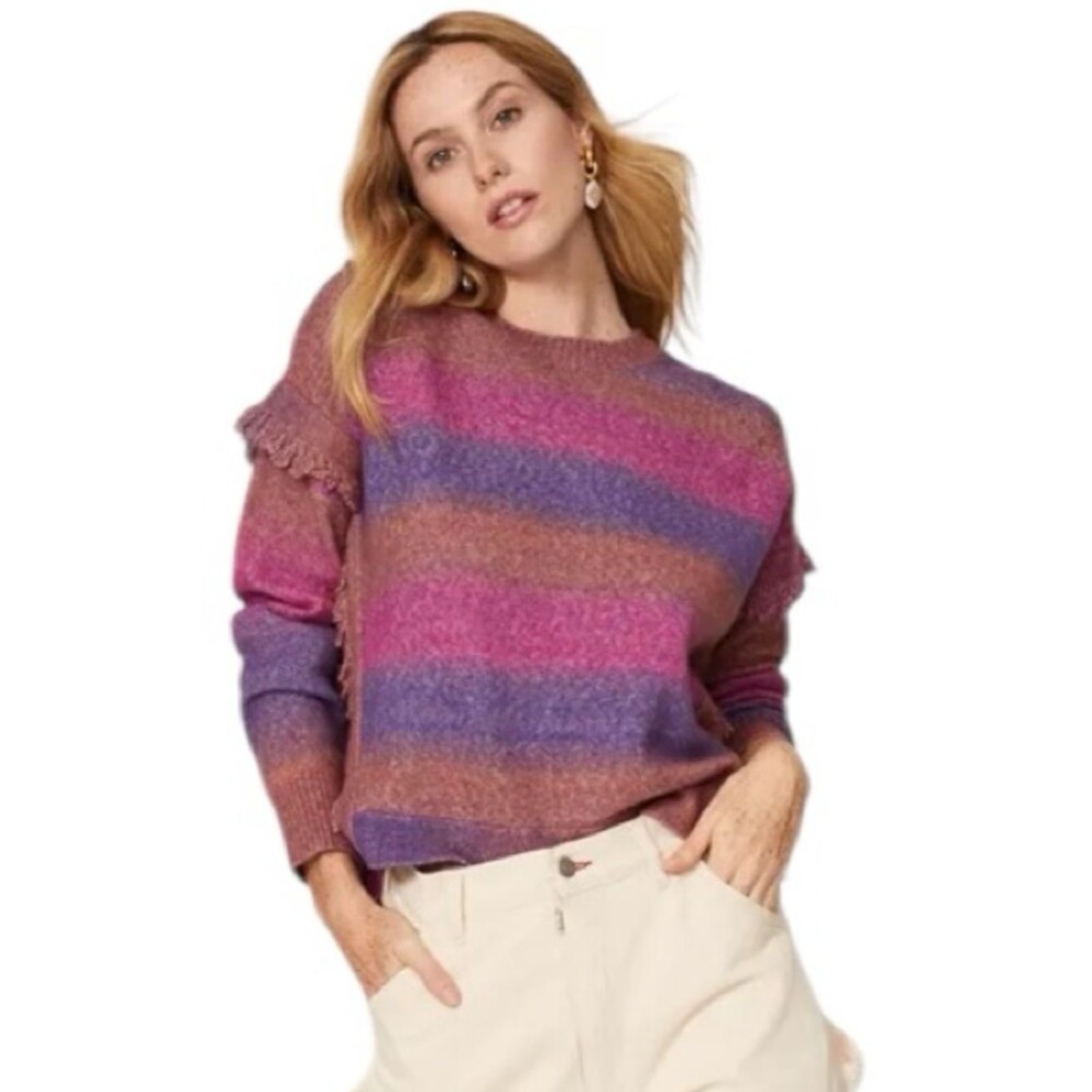 CENTRAL PARK WEST Swift Fringe Sweater Featuring a Multicolor Design